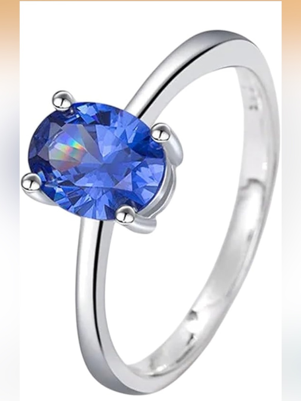 Ring- Blue Crystal Small Oval 7 1/2 Stone Stainless Steel Ring Nwt